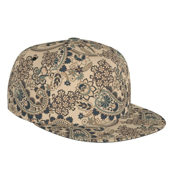 Flat Bill Trucker Hats for Women Men - Vintage Floral Paisley Adjustable Flat Baseball Cap Snapback Hats Dad Hats for Men