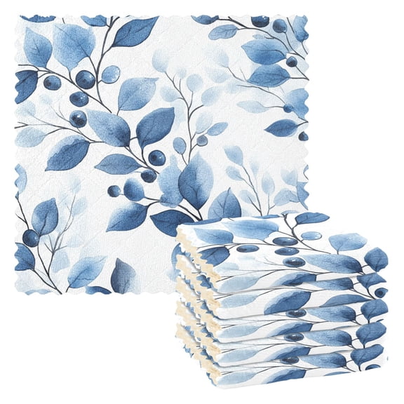 Blueberries and Leaves Kitchen Towels 6 Pcs Dish Towels Absorbent Soft Quick Dry Towel Dish Rags for Washing Dishes