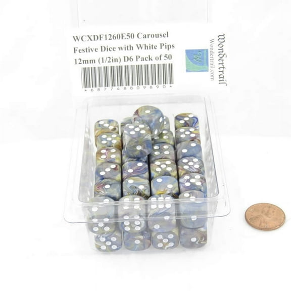 Carousel Festive Dice with White Pips 12mm (1/2in) D6 Pack of 50 Wondertrail