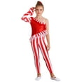 thumbnail image 3 of ZDHoor Girls Christmas Candy Cane Striped Sequins Dance Unitard Jumpsuit Stage Performance Costume Red 6, 3 of 7