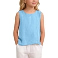 thumbnail image 3 of Aihuaihua Dressy Tank Tops for Girl Linen Gauze Shirts Sleeveless Crewneck Summer Beach Tunic Top Loose Fit Lightweight Casual Blouses Sky Blue 3-4 Years, 3 of 7