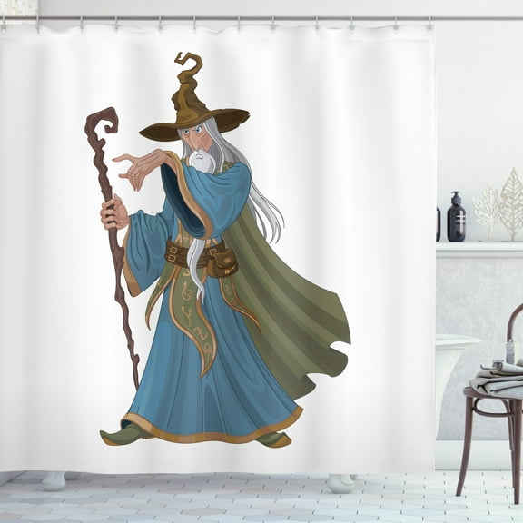 Ambesonne Wizard Shower Curtain, Strong Medieval Sorcerer, 69"Wx70"L, Multicolor