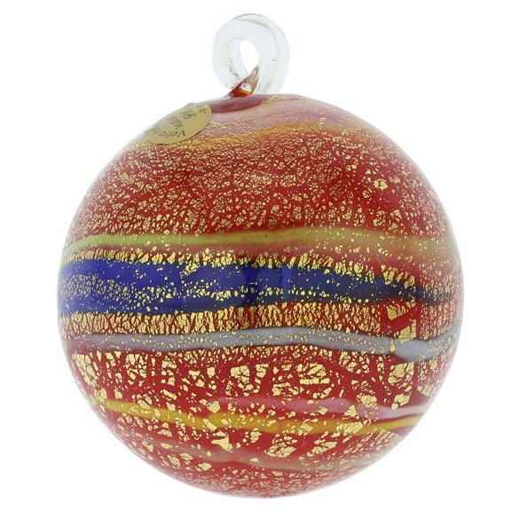 GlassOfVenice Murano Glass Medium Christmas Ornament - Red Swirls