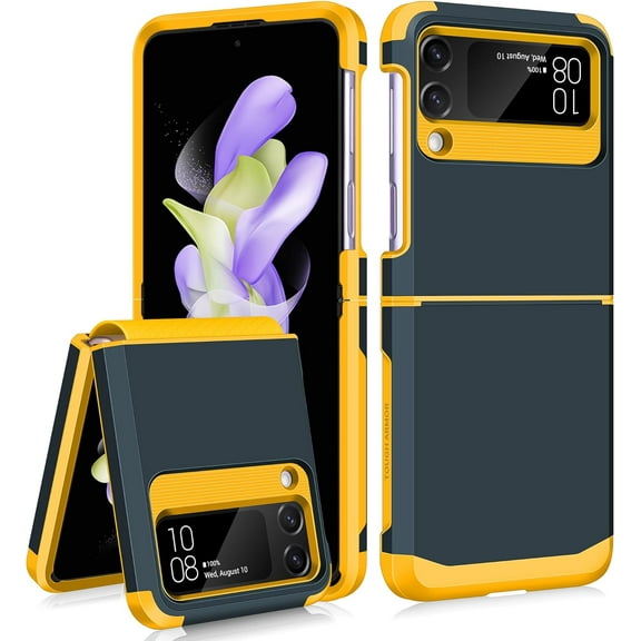 for Samsung Galaxy Z Flip 4 Case, Z Flip 4 Case with Upgraded Hinge Protection Dual Layer Hard PC Soft TPU Bumper Full Body Shockproof Flip 4 Phone Case for Galaxy Z Flip 4 5G Case - Blue
