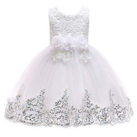 

DNDKILG Girls Tulle Tutu Dresses Sleeveless Summer Dress Flower Sundress White 2Y-13Y 90