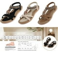 thumbnail image 4 of SHIBEVER Women Sandals Summer Flats Sandal Comfortable Bohemian Sandals Casual Beach Sandal Elastic Ankle Strap Walking Shoes Black, 4 of 5