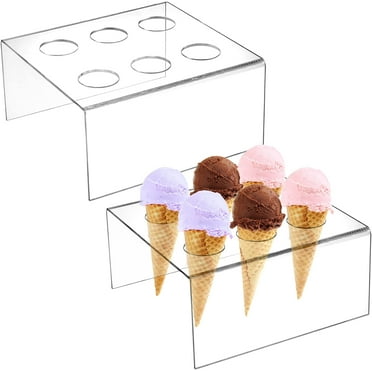 YSTDHL 2 Pack 6 Holes Acrylic Ice Cream Cone Holder Stand, Clear Ice Cream Crisp Tube Cone Display, Cupcake Stand, Acrylic Cone Holder for Wedding, Baby Shower, Birthday Party, Anniversary, Christmas