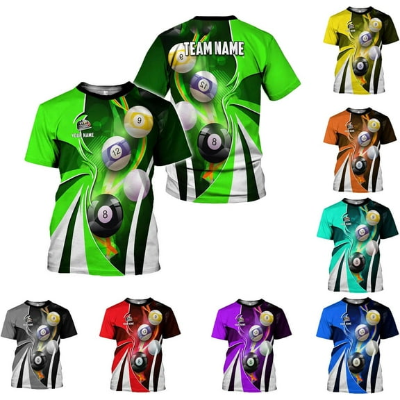 Personalized Name Billiard Shirts 3D, Billiards Shirt 8 Ball Billiard Shirt Custom Men's Pool Men Women1 (Green, S)
