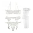 thumbnail image 4 of Women Push Up Cotton Bras Set Lace Lingerie Bra and Thong and Garter and Stocking 4pcs, 4 of 5