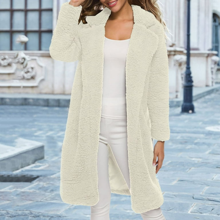 Entyinea Womens Soft Jacket Fuzzy Long Sleeves Jackets Warm Cardigan Coat  Outwear White XXL 