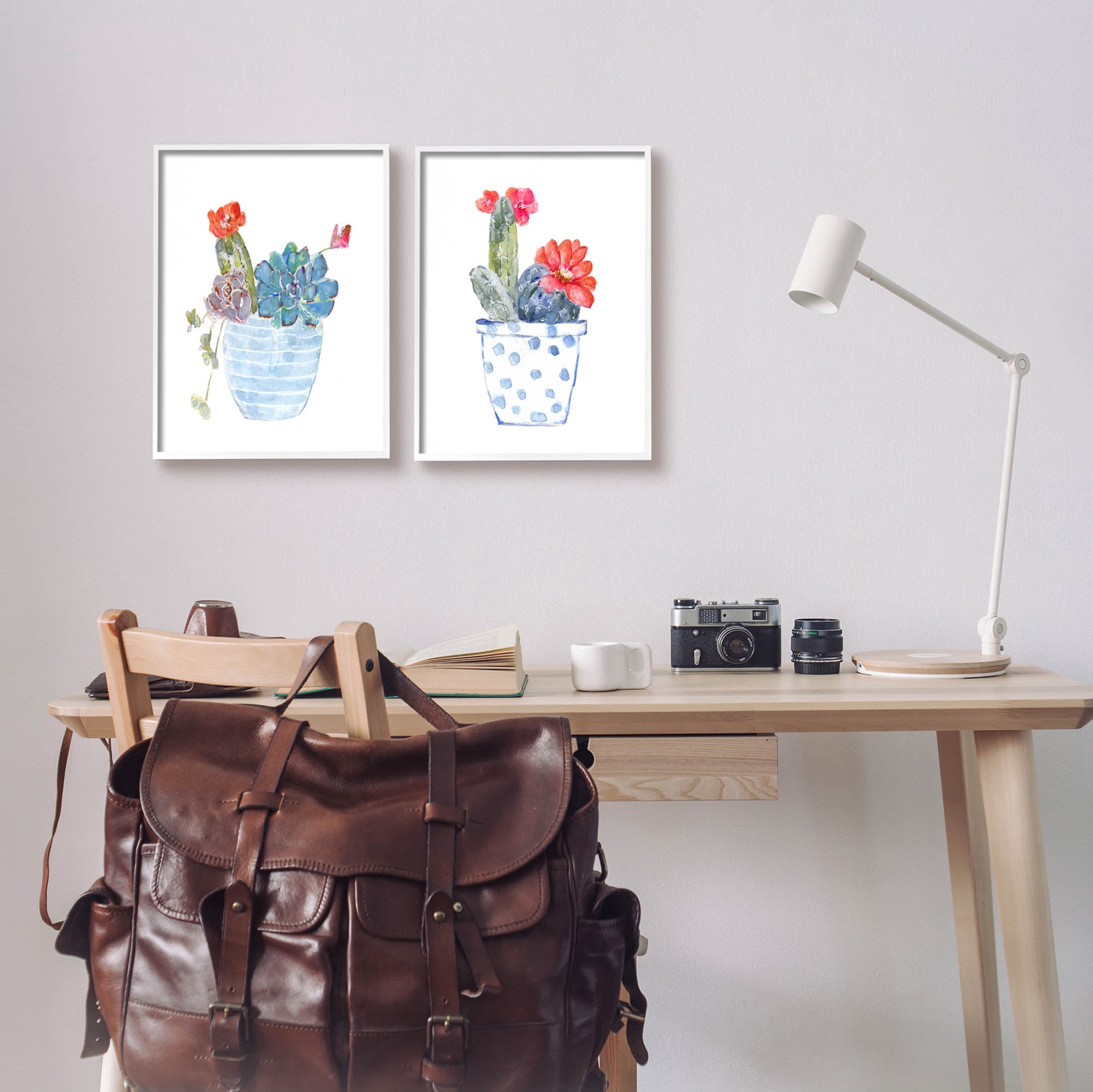Stupell Industries Vivid Cactus Blossoms Potted Graphic Art White Framed Art Print Wall Art, Set of 2, Design by Sally Swatland