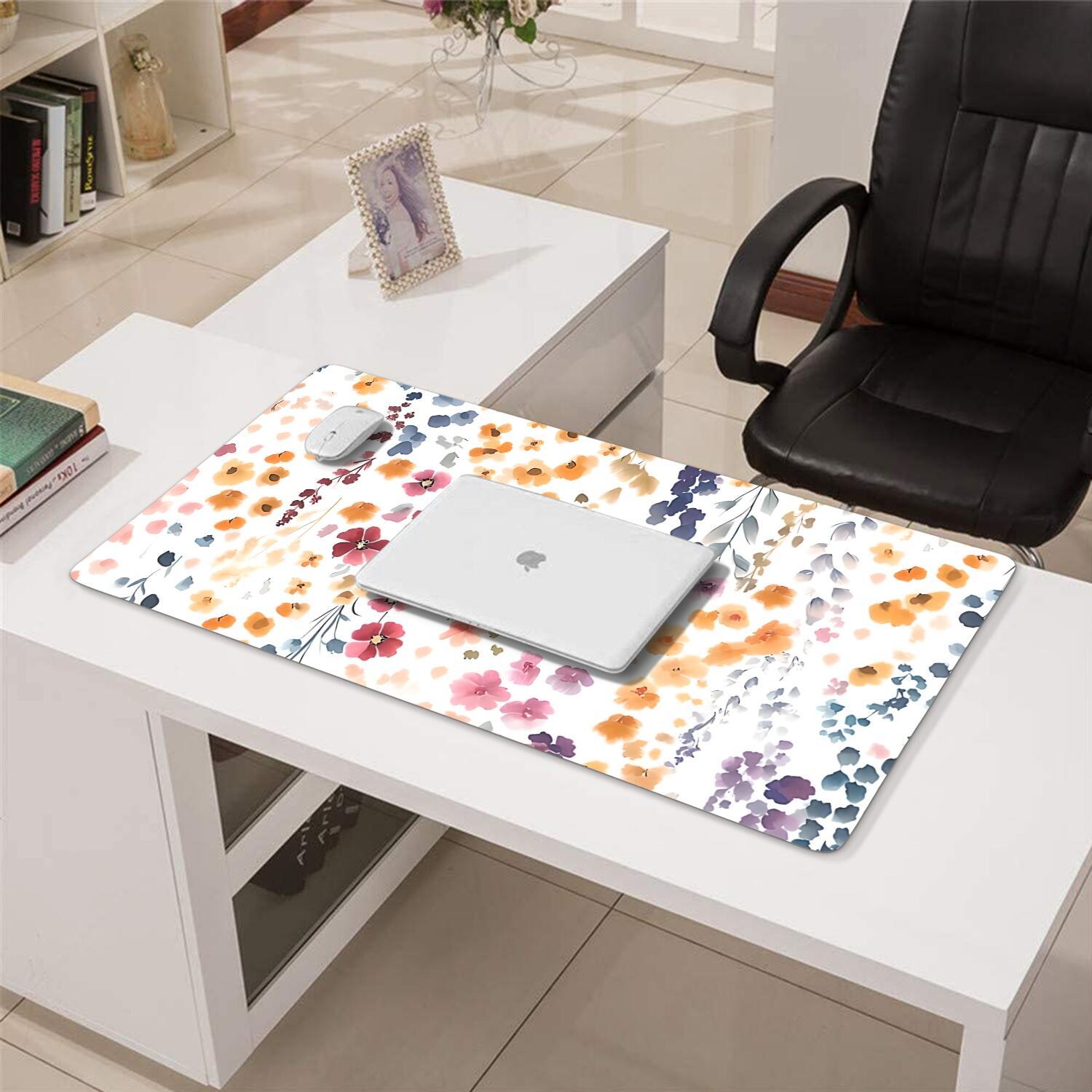 Long Mouse Pads for Desk,Pioneer Flower Floral Print Pattern Desk Mats on Top Of Desks, Desk Mouse Pad Extra Large with 3mm Non-Slip Base and Stitched Edge for Gaming,Office,Work,Home 31.5"x15.7"