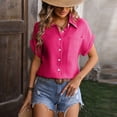 thumbnail image 6 of Inglocry Cotton Linen Gauze Shirts for Women Loose Fit Button Down Blouses Casual Summer Textured Collared Crinkle Seersucker Tops Hot Pink S, 6 of 6