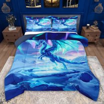 jejeloiu Western Fantasy Dragon Twin Comforter Sets,Northern Lights Bedding Set For Boys Teens Reversible 2 Pieces
