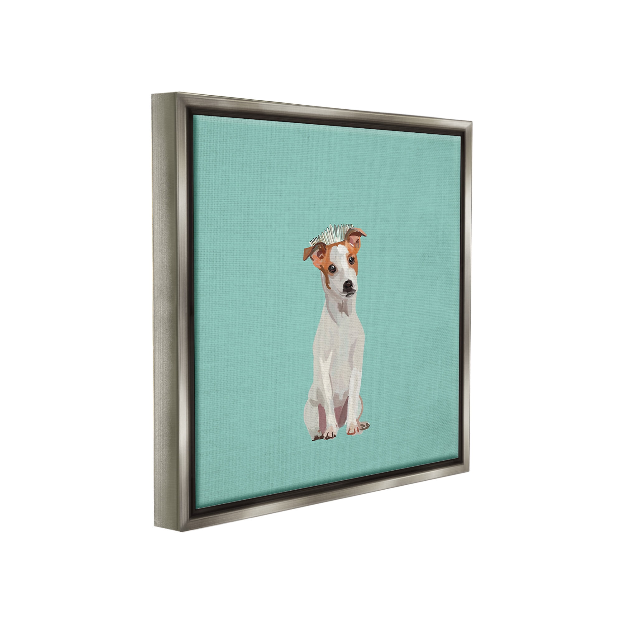 Stupell Industries Crowned Dog on Turquoise Animals & Insects Painting Gray Floater Framed Canvas Art Print Wall Art, 25 x 25