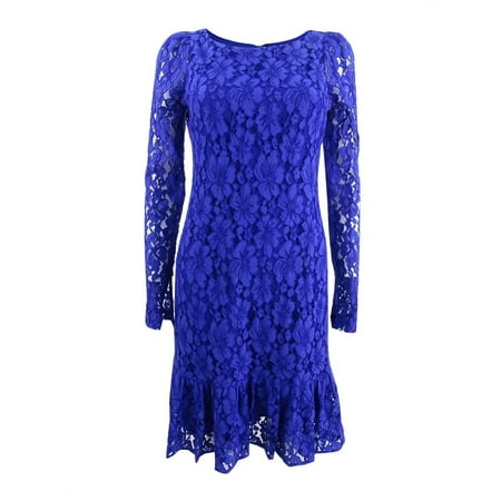 Calvin Klein Women's Petite Ruffled-Hem Lace Dress (4P, Ultramarine)