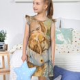 thumbnail image 4 of Fotbe Girl Hugging Dog Flowers Vestido de Dormir para Niñas de 3 a 10 Años, Mangas Cortas, Estilo Princesa, Pijama Camisón con Mangas Voladas-Large, 4 of 6