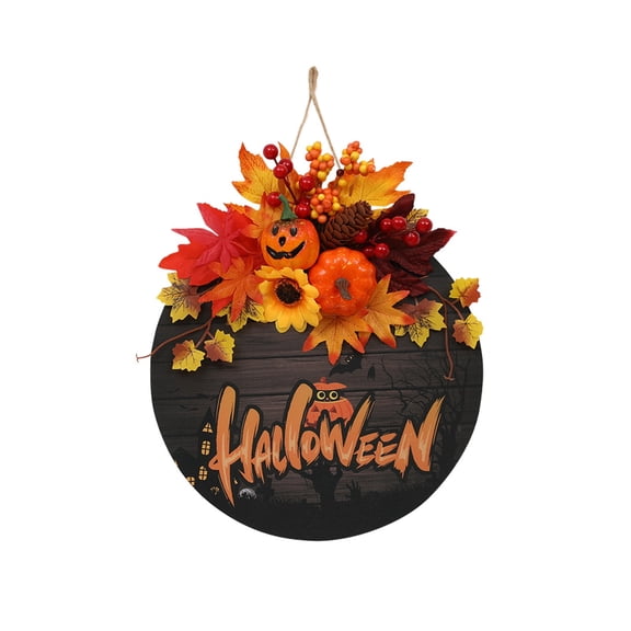 Aximioll Halloween Wreath, Wood Frame, Halloween Wreath Decor for Front Door Wall Entryway Mantel