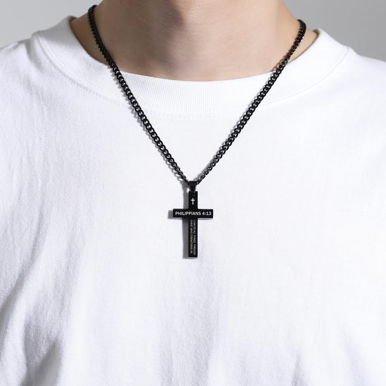 Stainless Steel Bible Verse Cross Necklace With Proverbs 4:23 – 24" Chain For Men & Women