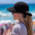 thumbnail image 4 of Helii Women 2 in 1 Convertible Sun Visor Hat with Ponytail Hole, Zipper Off Removable Crown Wide Brim UPF 50+ Beach Cap, Quick Dry Foldable Packable Summer Hat for Outdoor Black,One Size, 4 of 8