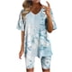 thumbnail image 1 of Blusas para las Mujeres Casual, Cuello en V de Manga Corta Impresa Superior Y Suelto Pantalones Cortos, Conjuntos de Moda de Verano, 1 of 4