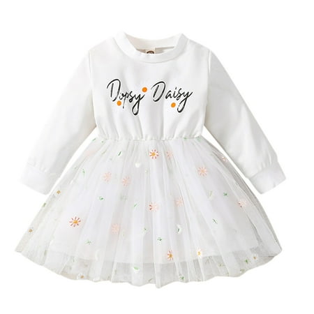

Little Girls Dresses Kids Infant Newborn Baby Letter Patchwork Tulle Dress Princess Dress Outfits
