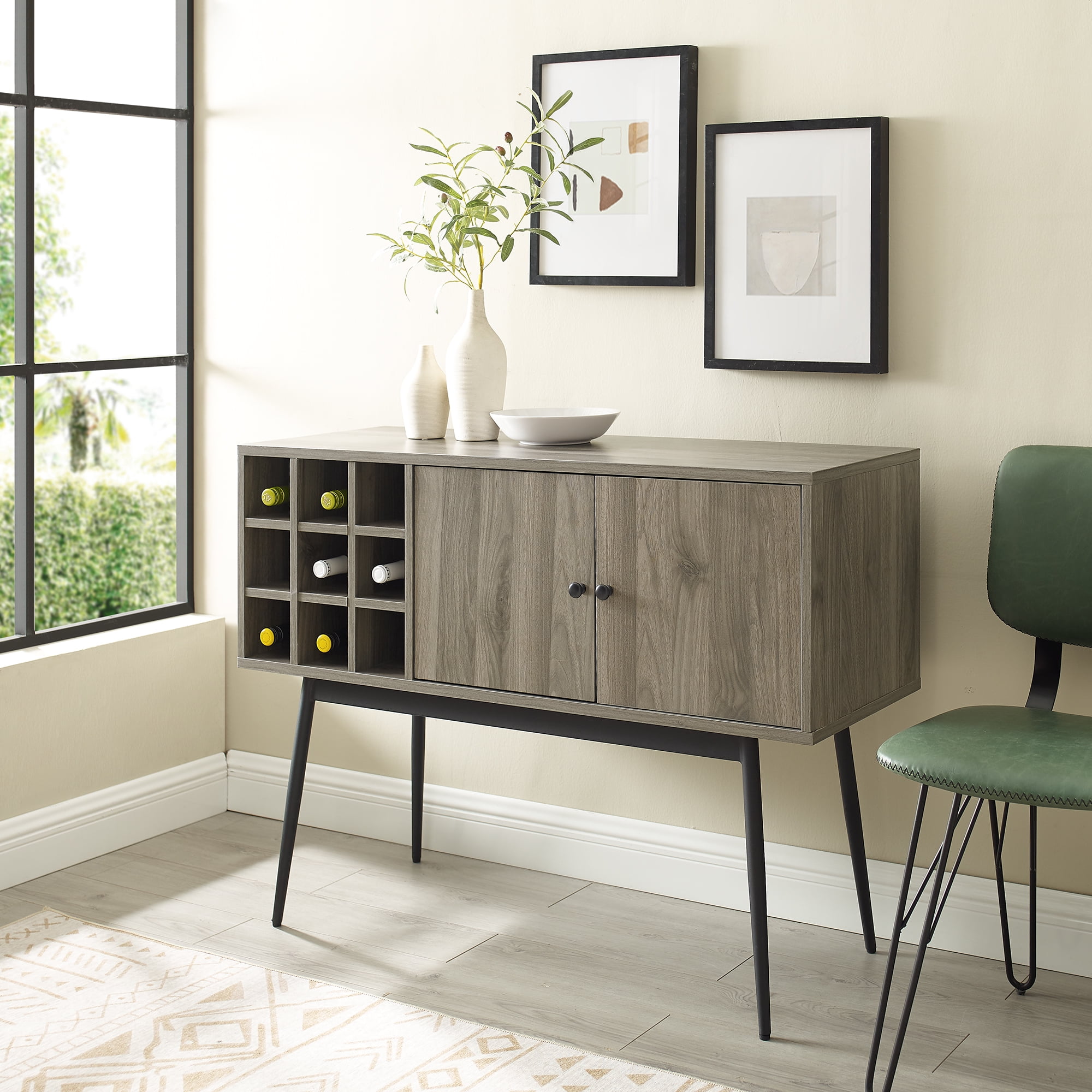 Manor Park Modern Bar with Wine Bottle Storage, Slate Grey