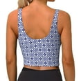 thumbnail image 3 of Haiem Blue And White Porcelain Chinaware Pattern Womens Sports Bra - U Neck Padded Low Impact Yoga Bra Workout Crop Top Gym Moisture-Wicking Workout Vest -X-Large, 3 of 9
