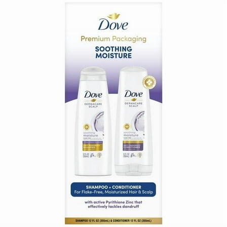 Dove Anti-Dandruff Shampoo and Conditioner Set – Soothing Moisture with Pyrithione Zinc   Sweet Almond Oil for Hair, 12 Oz Ea