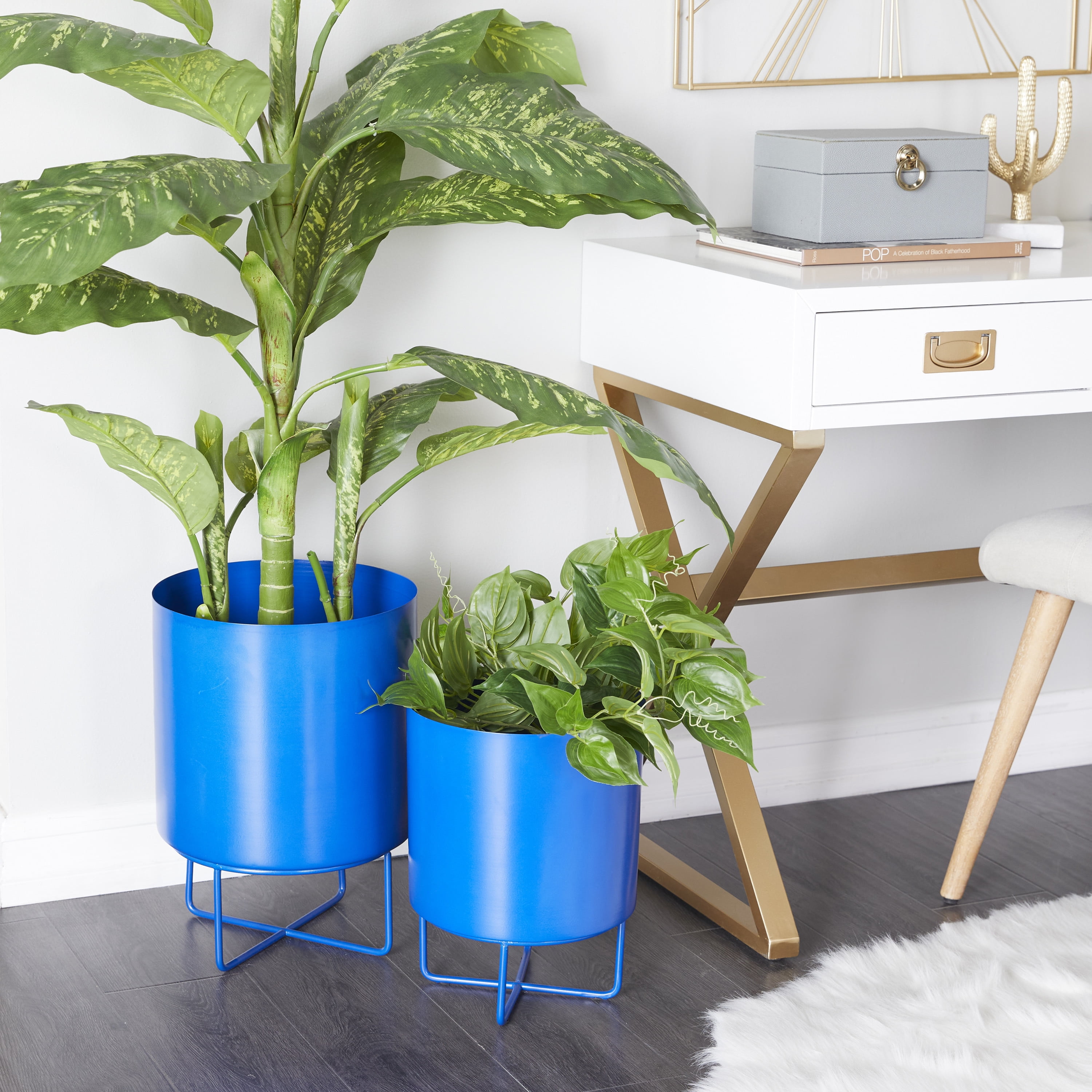 CosmoLiving by Cosmopolitan 16", 13"H Blue Metal Planter (2 Count)
