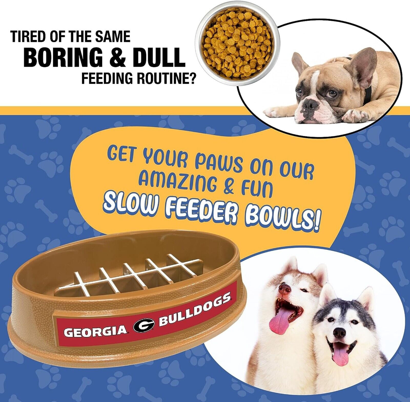 Pets First NCAA Georgia Bulldogs Super-Bowl Slow Feeder Bowl for Dogs and Cats with Non-Slip Mat