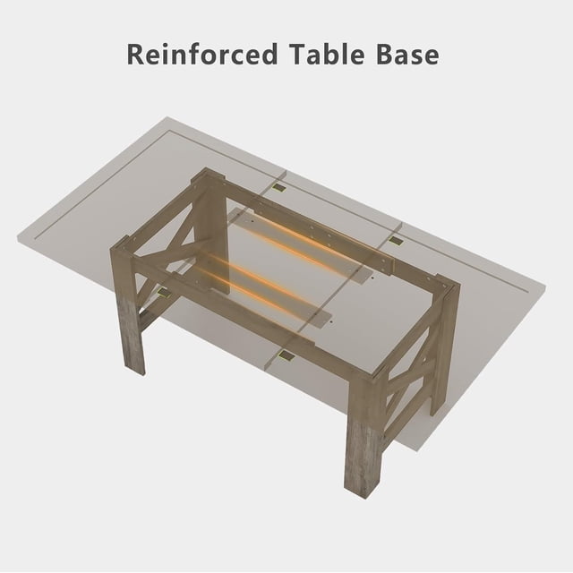 Ourlova Dining Table for 6 to 8 Long Wooden Kitchen Table with Sturdy Triangular Legs Farmhouse Large Dining Room Dinner Table with Thick Frame Extra Thick Base for Apartment Party-Rustic Gray