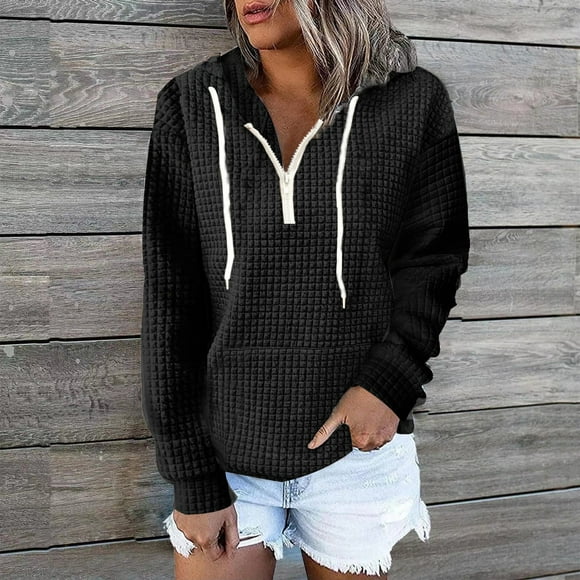 DondPO Essentials Hoodie Hoodies for Women Half Zip Sweatshirts Cropped Hoodies Fleece Womens Quarter Zip Up Pullover Sweaters Fall Outfits Zip Up Hoodie Women Sweatshirt for Women Black 3XL