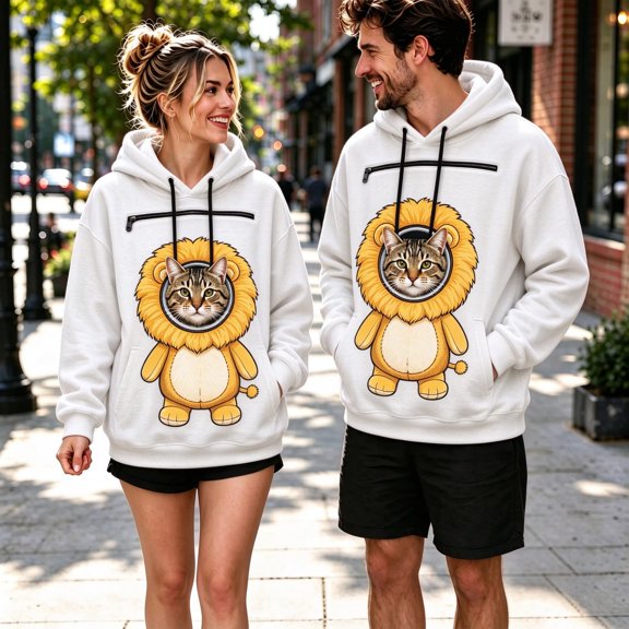 Pet Pouch Hoodie Sweatshirt for Women Men Long Sleeve Drawstring Oversized Pullover with Front Pet Pouch Cute Xmas Cartoon Animal Graphic Casual Wear for Cat Dog Lovers Saffron L