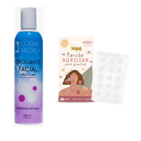 Yuya Pack 36 Parches Auxiliares para Granitos Día y Noche Todo Tipo de Piel +Exfoliante Facial Para piel Joven Mixta Cosmetomedica 240 ml