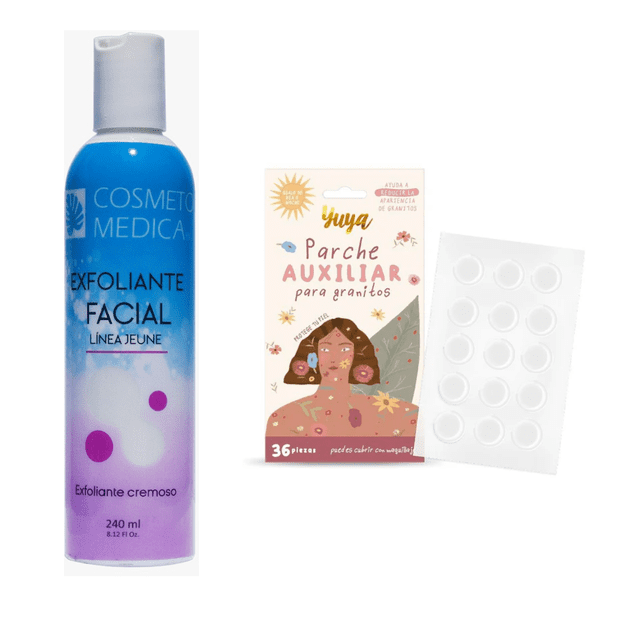 Yuya Pack 36 Parches Auxiliares para Granitos Día y Noche Todo Tipo de Piel +Exfoliante Facial Para piel Joven Mixta Cosmetomedica 240 ml
