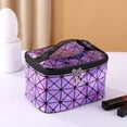 thumbnail image 6 of Fashion Handbag Travel Wash Bag Large Capacity Stripe Lattice Laser Toiletry Bag Zipper Makeup Bag Women Cosmetic Bag Korean Storage Bag RED, 6 of 8