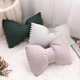 thumbnail image 3 of Cute Pompom Bowknot Throw Pillows Suede Soft Cushion Decorative Pillowcase with Pillow Insert for Farmhouse Living Room Sofa Couch (Grey A,14"x20"), 3 of 3