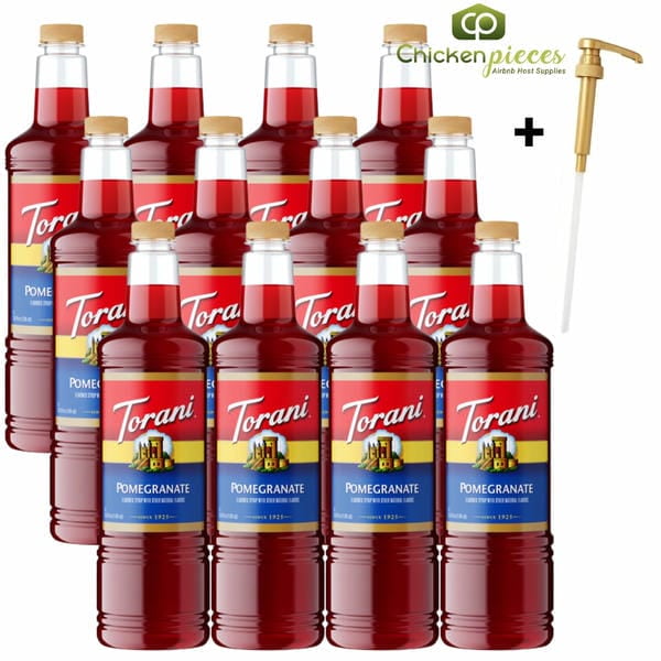 Torani Sirop Aromatisé à la Grenade Bouteille en Plastique 1 L + Pompe Doseuse Bonus