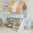 thumbnail image 4 of Harper & Bright Designs Full Size House Bed with Canopy and Slide, Wood Loft Bed with Built-in Bookshelves and Storage Staircase, Light Green, 4 of 9