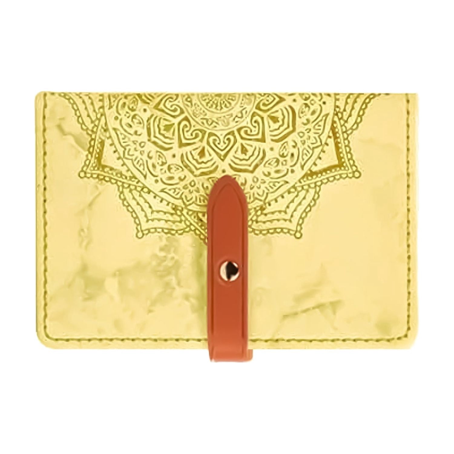 Universal Leather Stick-On Card Holder with Elegant Floral Design - Yellow