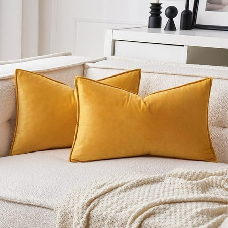 

MIULEE Pack of 2 Decorative Velvet Throw Pillow Cover Soft Pillowcase Solid Square Cushion Case for Sofa Bedroom Car 16x16 Inch 16x16 Yellow