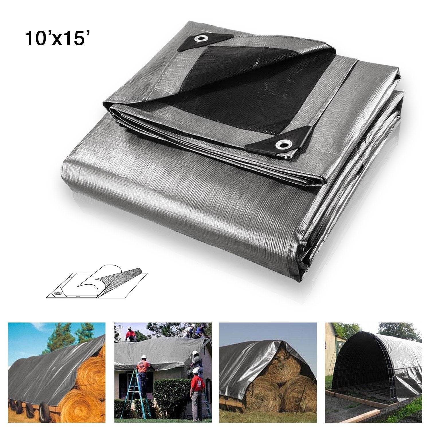 Koval Inc. Waterproof Heavy Duty Silver Poly Tarp (10x15", Silver