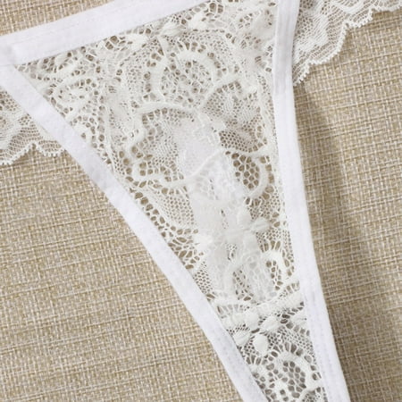 Women Lace Thongs String Transparent Underwear Sexy G String T Back Panty Breathable Panties Womens Sexy Seamless Lingerie White M