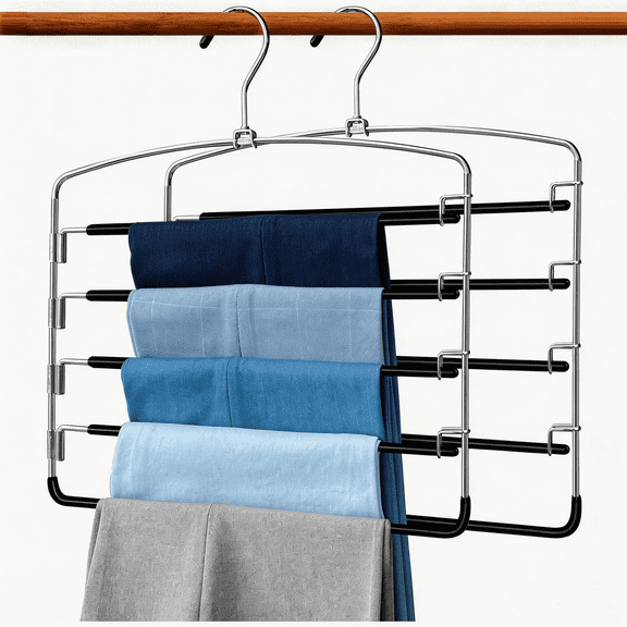 2 Pack Swing Arm Pants Hanger, 5-Layer Non-Slip Jeans Organizer for Closet, Trousers Scarves Ties