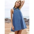 thumbnail image 4 of Women'S Sleeveless Denim Babydoll Mini Dress Summer Casual Cutout Back A-Line Flowy Jean Dress with Pockets Dark Blue L, 4 of 8