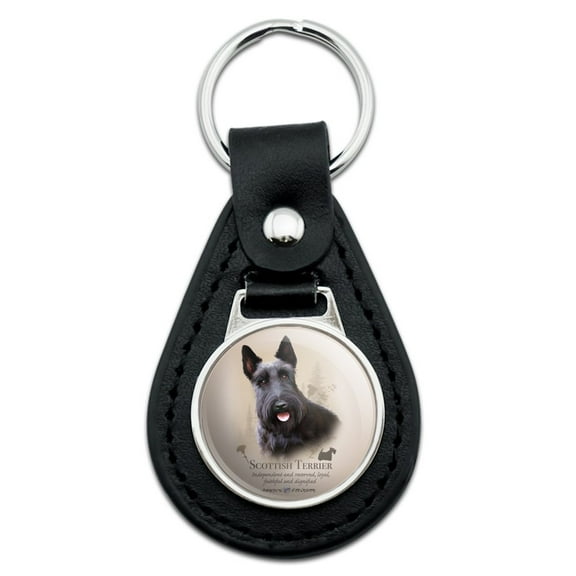 Black Leather  Scottish Terrier Scottie Dog Breed Keychain
