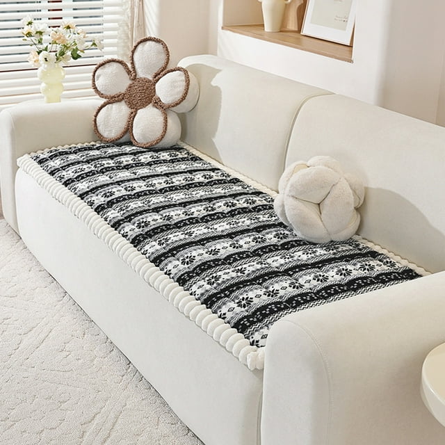 QIPOPIQ Fuzzy Rabbit Plush Sofa Cover Thick Soft Fur Sectional Couch Cover Furry Fluffy Cushion Cover Non-Slip Sofa Slipcovers Vertical Stripe Furniture Protector