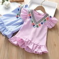 thumbnail image 4 of Odeerbi Toddler Dress Girls Princess Dresses Ruffle Sleeve Tassels Stripe Print Dress Outfits Baby Clothes Pink, 4 of 8
