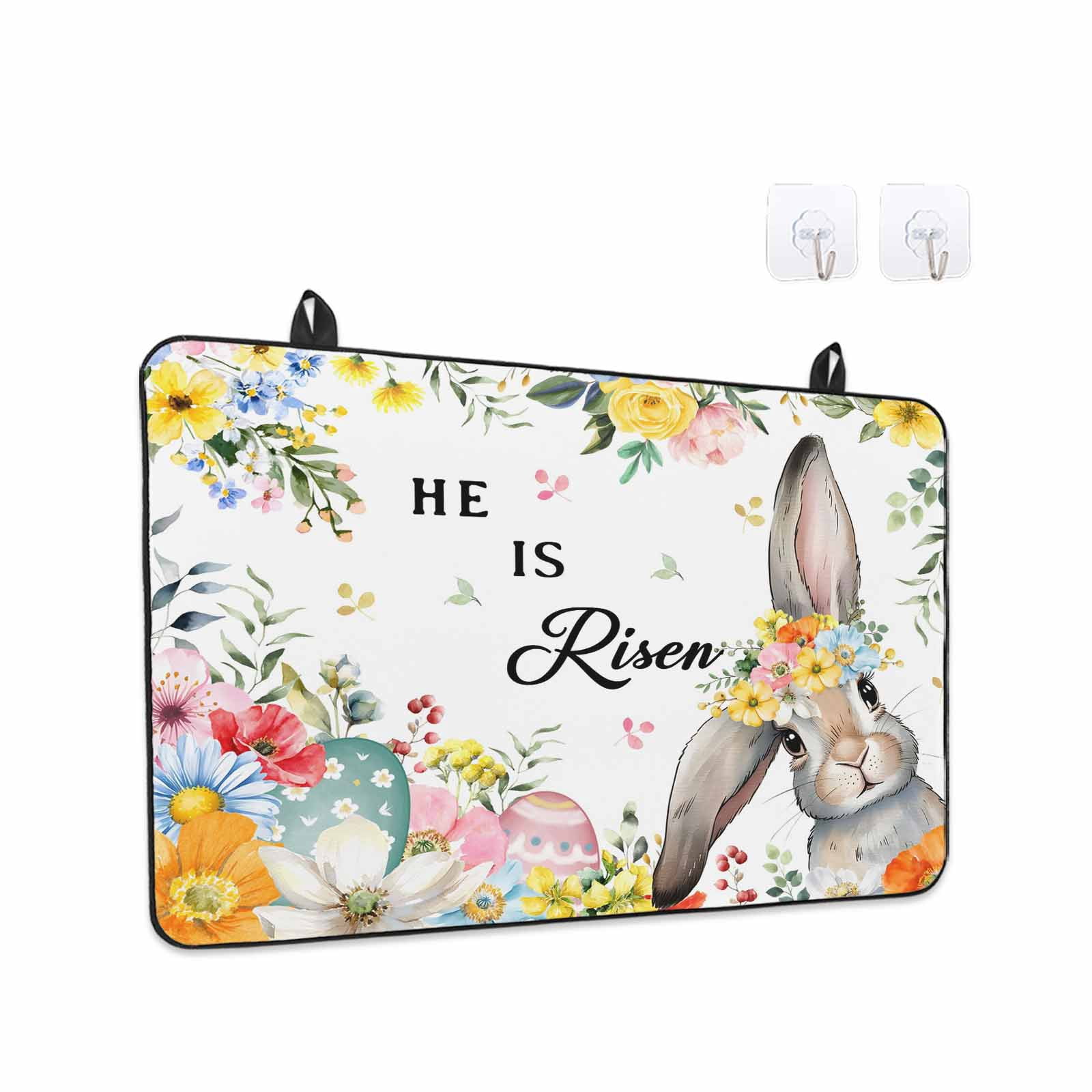 Easter Stove Top Cover for Electric Stove, Heat-proof & Non Slip Glass Top Stove Cover Protector, Easter Bunny Spring Watercolor He Is Risen Flowers Kitchen Flat Cooktop Rubber Mat 24x21 Inches